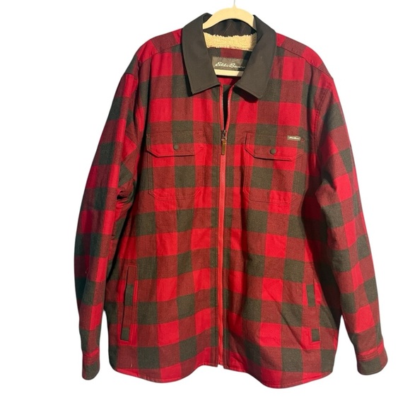 Eddie Bauer Shirt Mens 2XL Plaid Buffalo Shacket Sherpa Lined Button Up - Picture 1 of 8